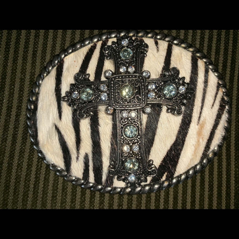 Cross and Zebra Print belt buckle